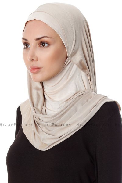 Naz - Helltaupe & Leichte Beige Praktisch Fertig Hijab - Ecardin