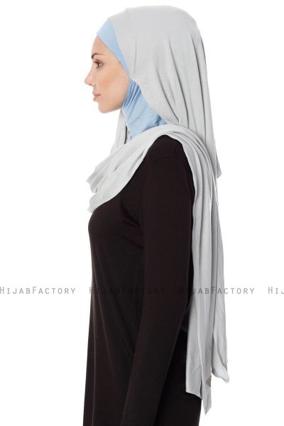 Naz - Hellgrau & Hellblau Praktisch Fertig Hijab - Ecardin