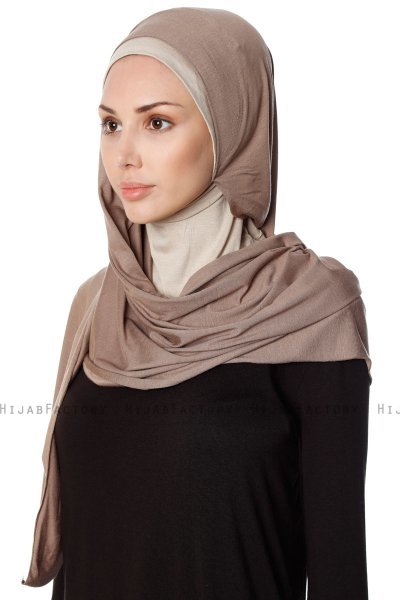 Naz - Dunkeltaupe & Helltaupe Praktisch Fertig Hijab - Ecardin