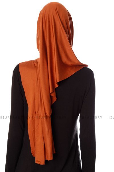 Naz - Ziegelrot & Leichte Beige Praktisch Fertig Hijab - Ecardin