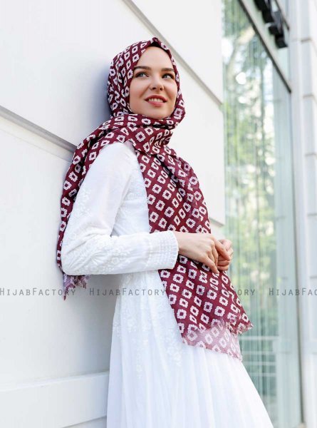 Nesrin - Bordeaux Gemustertes Hijab - Sal Evi