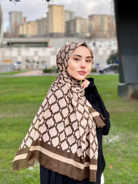 Nona - Braun Gemustert Baumwolle Hijab - Mirach