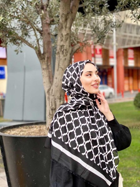 Nona - Schwarz Gemustert Baumwolle Hijab - Mirach