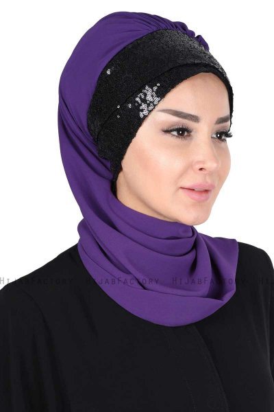 Olga - Lila & Schwarz Praktisch Hijab