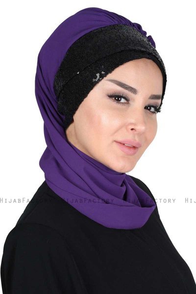 Olga - Lila & Schwarz Praktisch Hijab