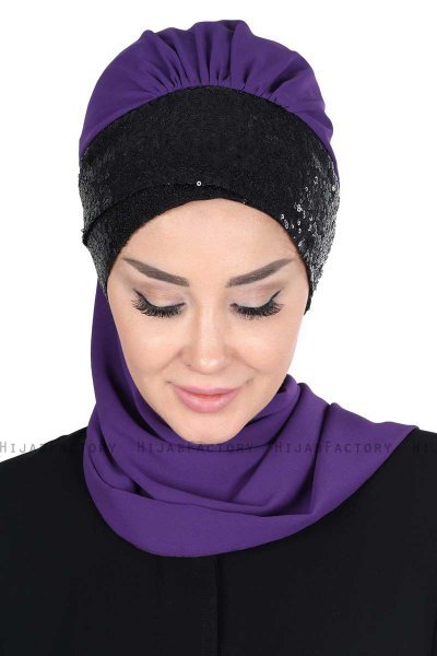 Olga - Lila & Schwarz Praktisch Hijab