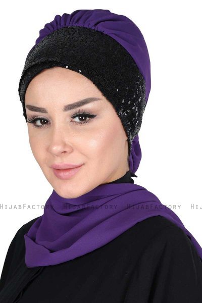 Olga - Lila & Schwarz Praktisch Hijab