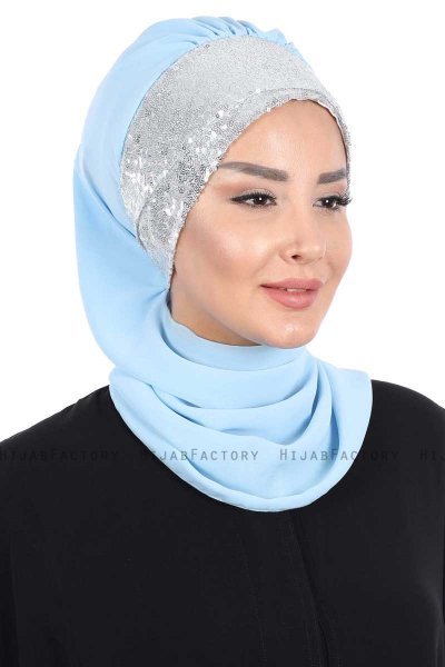 Olga - Hellblau & Silber Praktisch Hijab