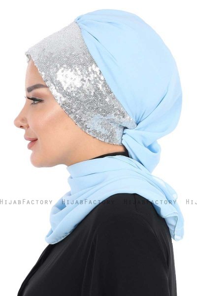 Olga - Hellblau & Silber Praktisch Hijab