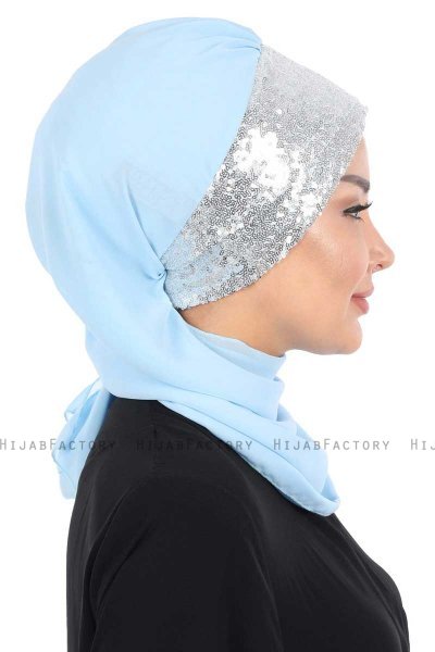 Olga - Hellblau & Silber Praktisch Hijab