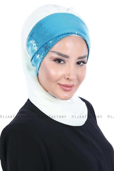 Olga - Offwhite & Blau Praktisch Hijab