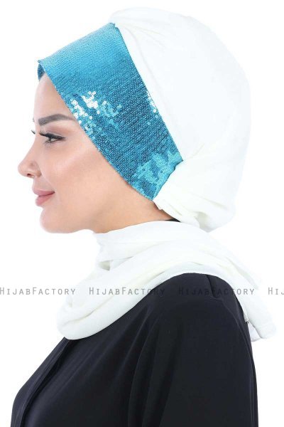 Olga - Offwhite & Blau Praktisch Hijab