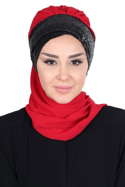 Olga - Rot & Schwarz Praktisch Hijab