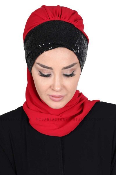 Olga - Rot & Schwarz Praktisch Hijab