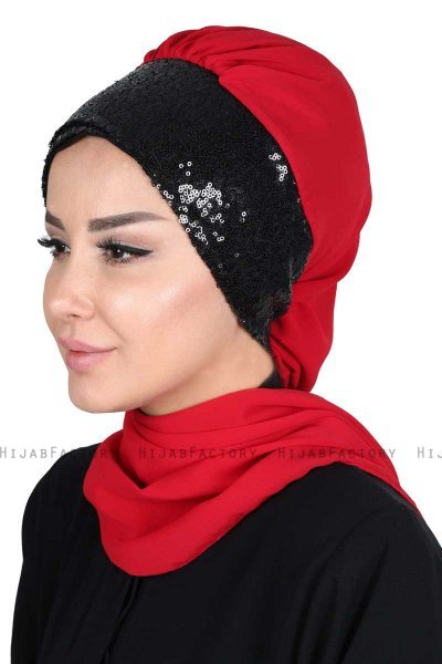 Olga - Rot & Schwarz Praktisch Hijab