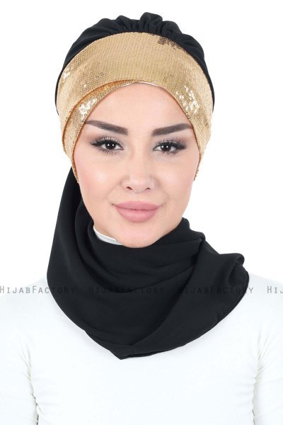 Olga - Schwarz & Gold Praktisch Hijab