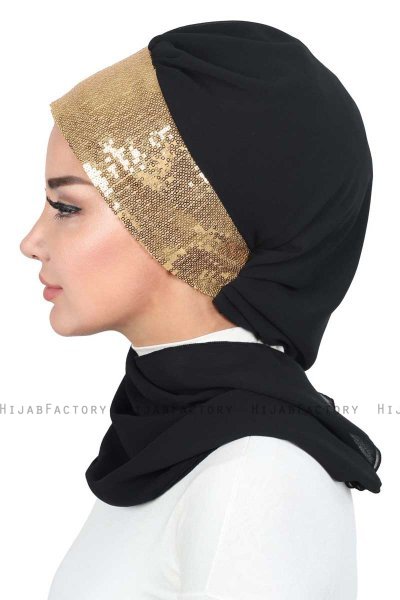 Olga - Schwarz & Gold Praktisch Hijab