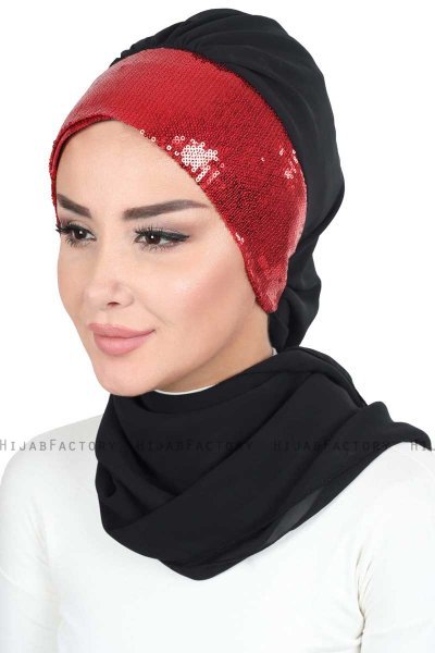 Olga - Schwarz & Rot Praktisch Hijab