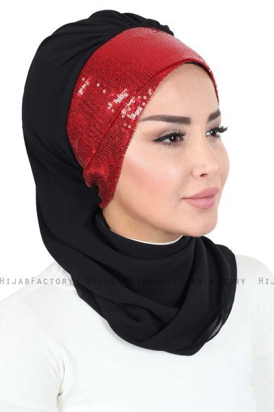 Olga - Schwarz & Rot Praktisch Hijab