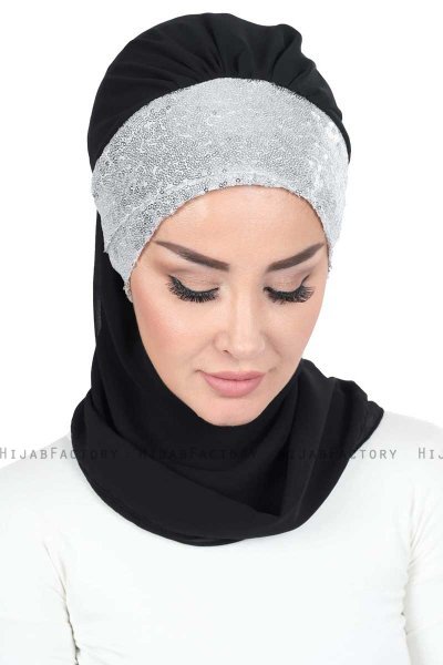Olga - Schwarz & Silber Praktisch Hijab