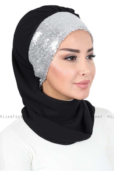 Olga - Schwarz & Silber Praktisch Hijab