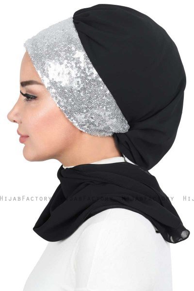 Olga - Schwarz & Silber Praktisch Hijab