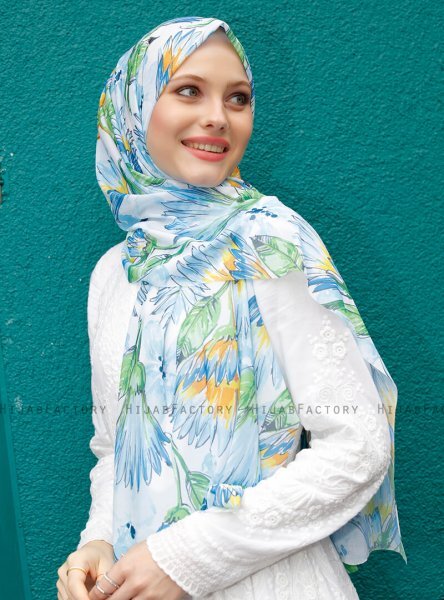 Pariza - Blau Blatt Gemustertes Hijab