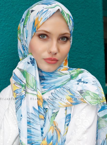 Pariza - Blau Blatt Gemustertes Hijab