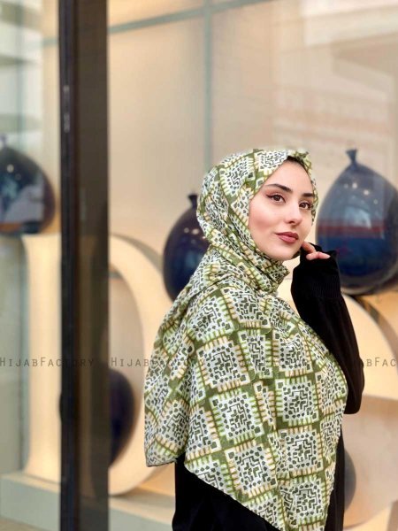 Parisha - Grün Gemustert Baumwolle Hijab - Mirach