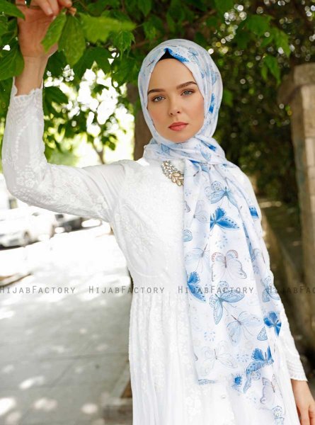 Parwin - Blau Gemustertes Hijab - Sal Evi
