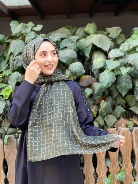 Qiana - Dunkelgrün Gemustert Baumwolle Hijab