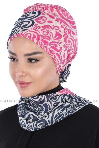 Regina - Navy Blau & Fuchsie Chiffon Instant Turban