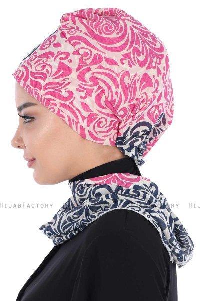 Regina - Navy Blau & Fuchsie Chiffon Instant Turban