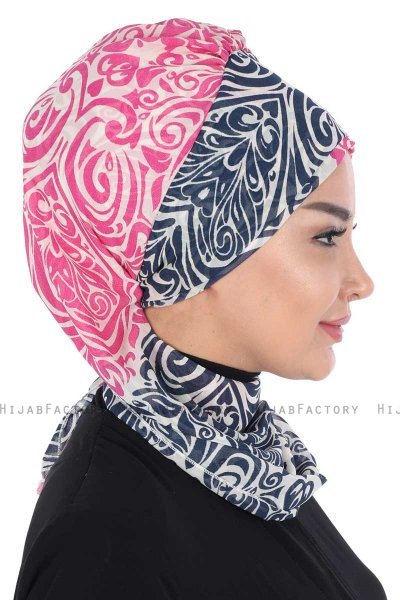 Regina - Navy Blau & Fuchsie Chiffon Instant Turban