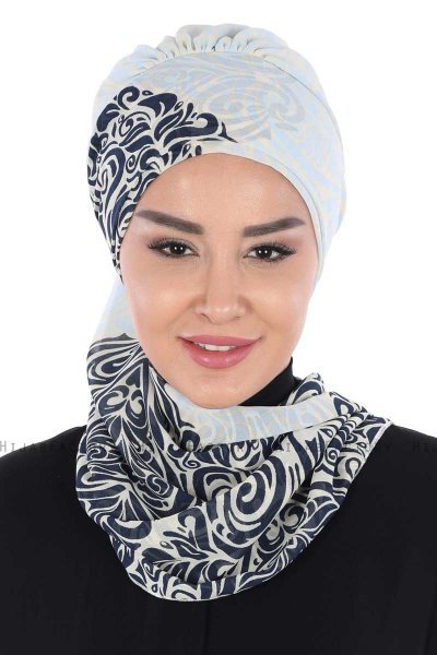 Regina - Navy Blau & Hellblau Chiffon Instant Turban