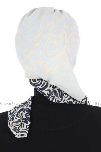 Regina - Navy Blau & Hellblau Chiffon Instant Turban