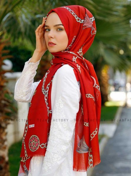 Sameira - Rot Gemustertes Hijab - Sal Evi