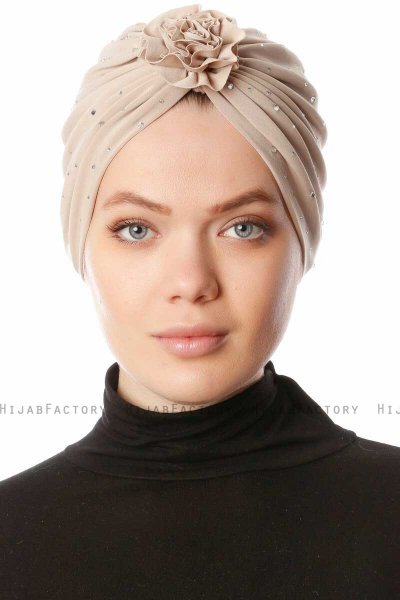Shereen - Beige Crepe Chiffon Turban - Sehr-i Sal