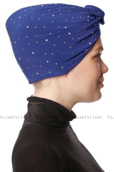 Shereen - Blau Crepe Chiffon Turban - Sehr-i Sal