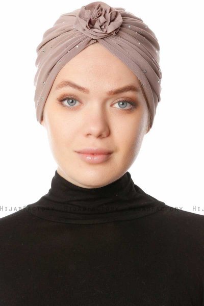 Shereen - Helltaupe Crepe Chiffon Turban - Sehr-i Sal