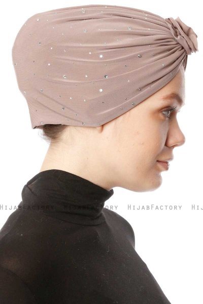 Shereen - Helltaupe Crepe Chiffon Turban - Sehr-i Sal