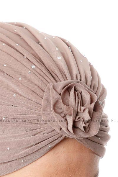 Shereen - Helltaupe Crepe Chiffon Turban - Sehr-i Sal