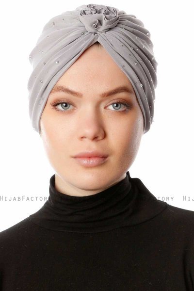 Shereen - Hellgrau Crepe Chiffon Turban - Sehr-i Sal