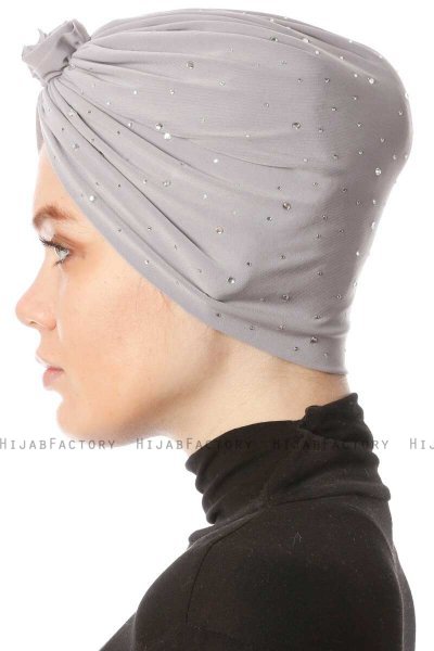 Shereen - Hellgrau Crepe Chiffon Turban - Sehr-i Sal