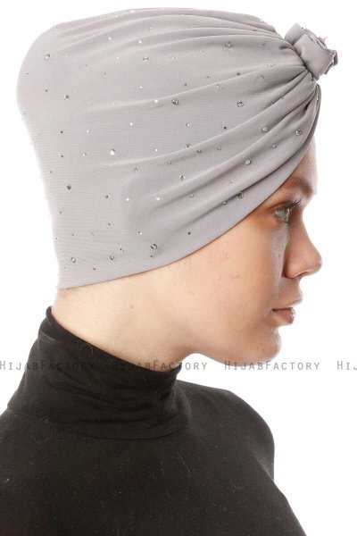Shereen - Hellgrau Crepe Chiffon Turban - Sehr-i Sal