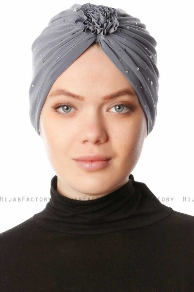 Shereen - Dunkelgrau Crepe Chiffon Turban - Sehr-i Sal