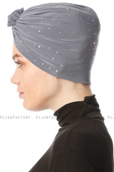 Shereen - Dunkelgrau Crepe Chiffon Turban - Sehr-i Sal
