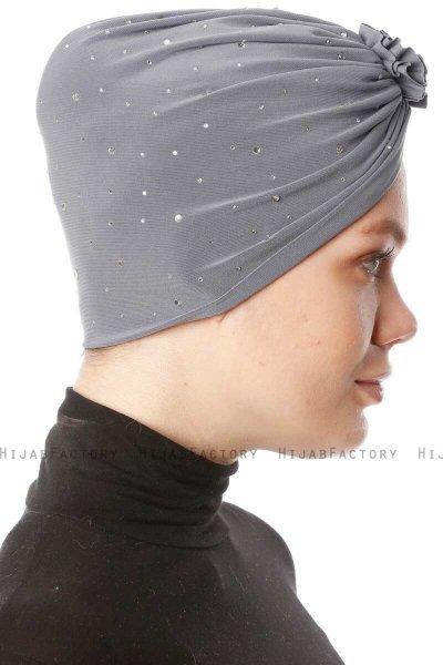 Shereen - Dunkelgrau Crepe Chiffon Turban - Sehr-i Sal