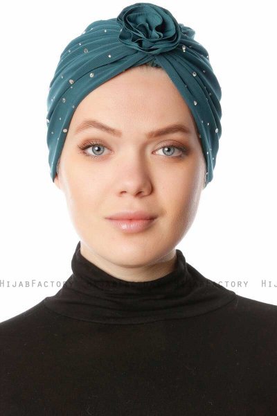Shereen - Dunkelgrün Crepe Chiffon Turban - Sehr-i Sal