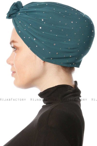 Shereen - Dunkelgrün Crepe Chiffon Turban - Sehr-i Sal